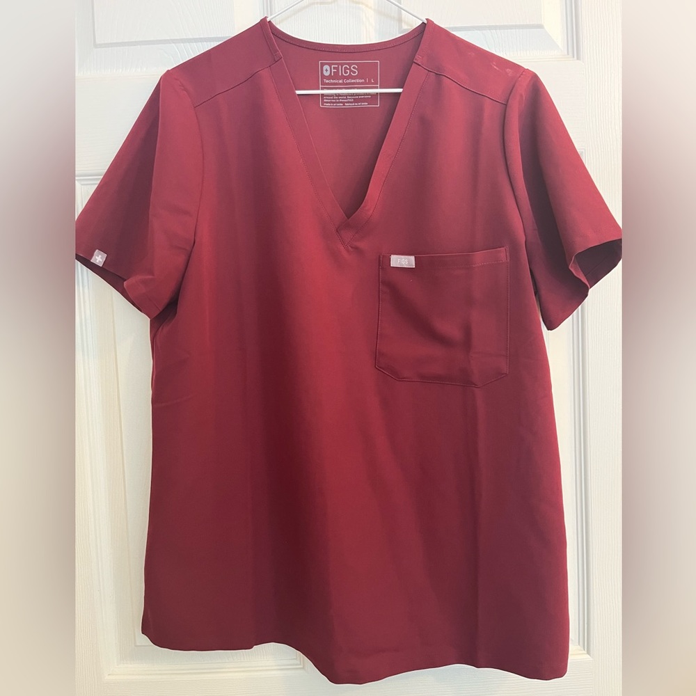 Figs Catarina Womens Large Scrub Top Technical Collection Red Burgundy L scrubs